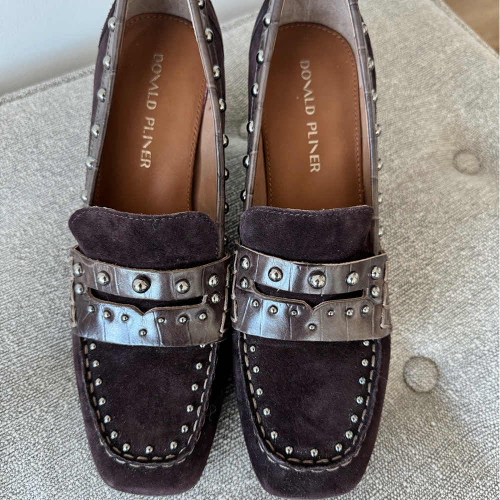 Donald Pliner Suede studded pumps.